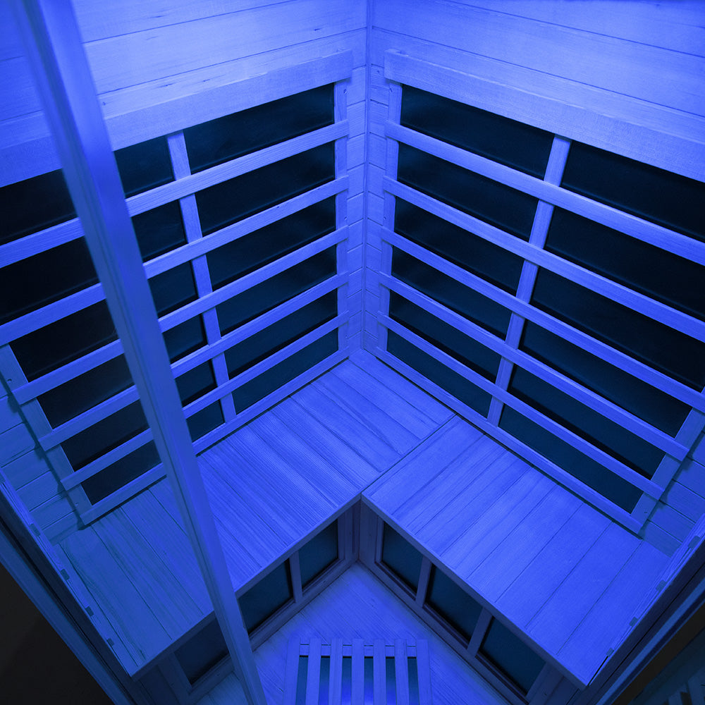 Corner Full-Glass Infrared Sauna – Hemlock Wood | Indoor Spa