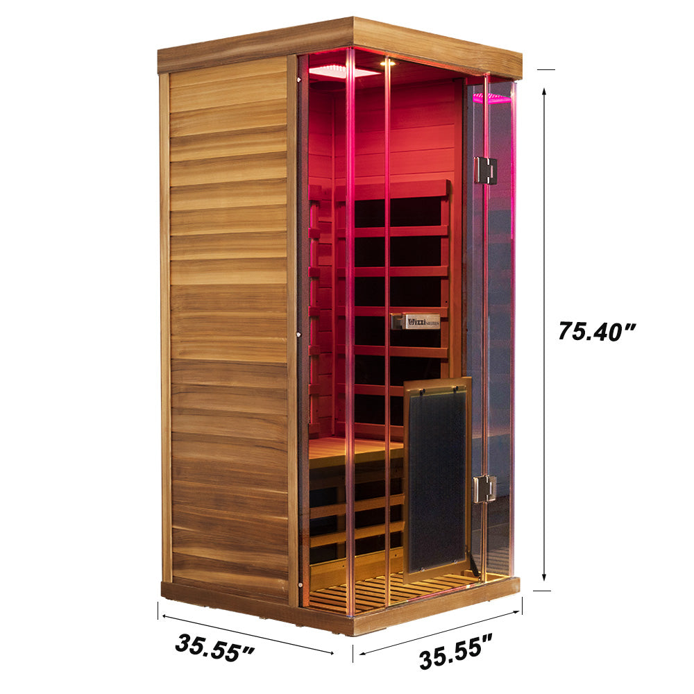 1-Person Full-Glass Infrared Sauna – Red Cedar | Low-EMF Luxury Indoor Spa
