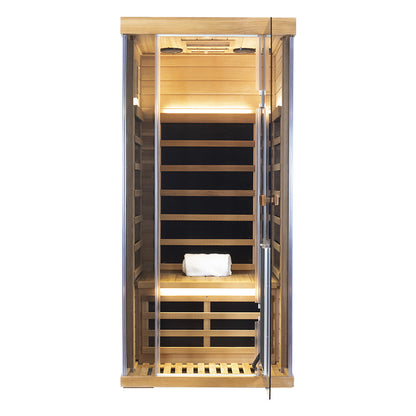 1-Person Full-Glass Infrared Sauna – Red Cedar | Low-EMF Luxury Indoor Spa