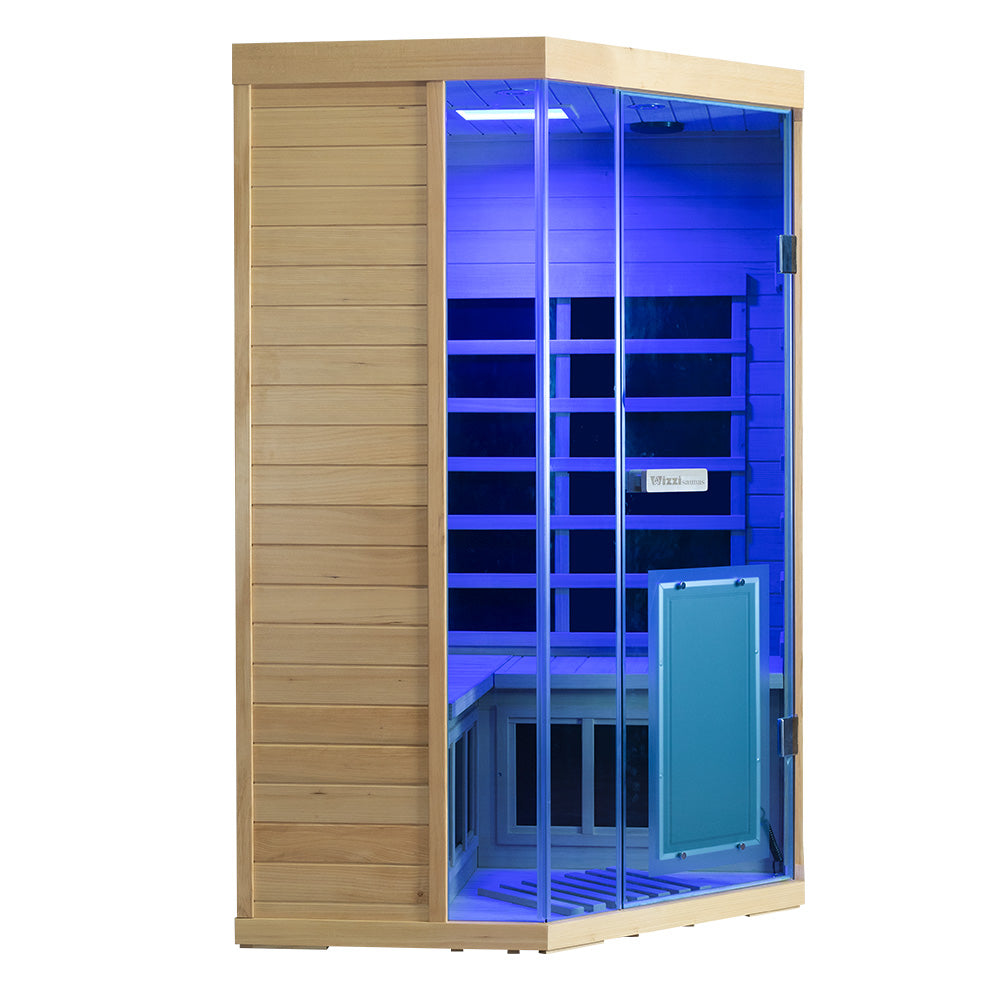 Corner Full-Glass Infrared Sauna – Hemlock Wood | Indoor Spa