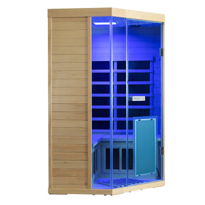 Corner Full-Glass Infrared Sauna – Hemlock Wood | Indoor Spa