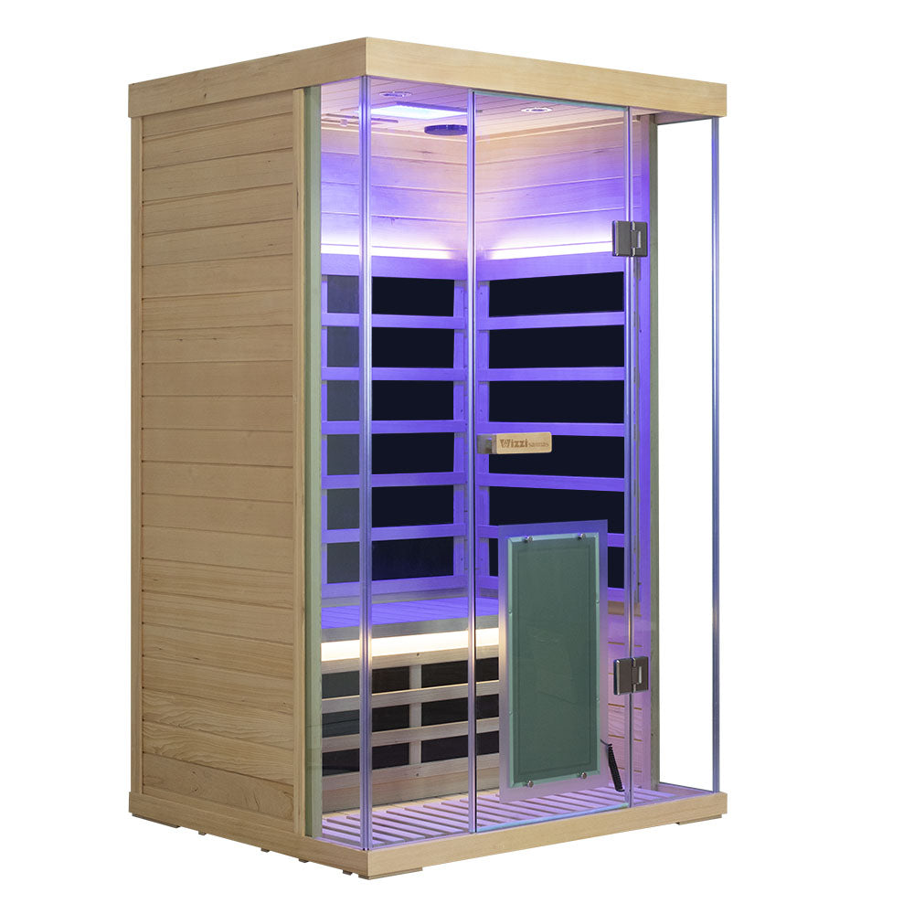 2-Person Full-Glass Infrared Sauna – Hemlock Wood | Low-EMF Home Spa