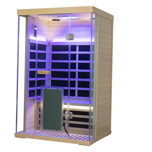 2-Person Full-Glass Infrared Sauna – Hemlock Wood | Low-EMF Home Spa