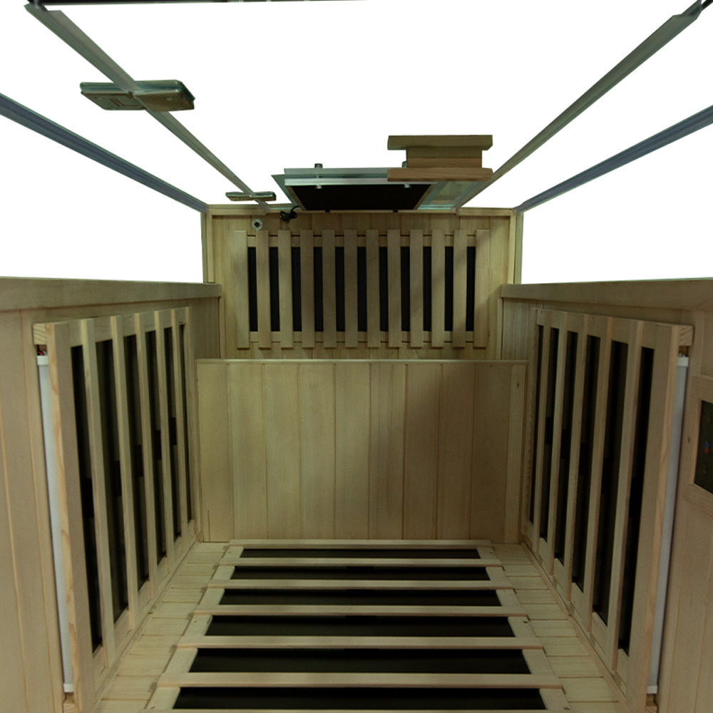 1-Person Full-Glass Infrared Sauna – Hemlock Wood | Low-EMF Indoor Spa
