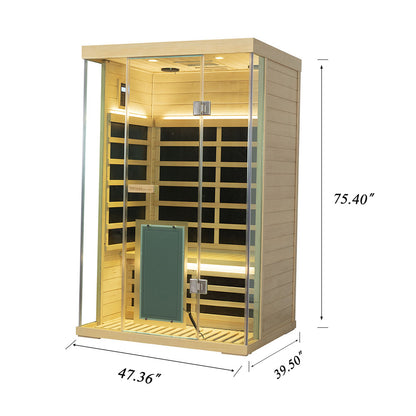 2-Person Full-Glass Infrared Sauna – Hemlock Wood | Low-EMF Home Spa