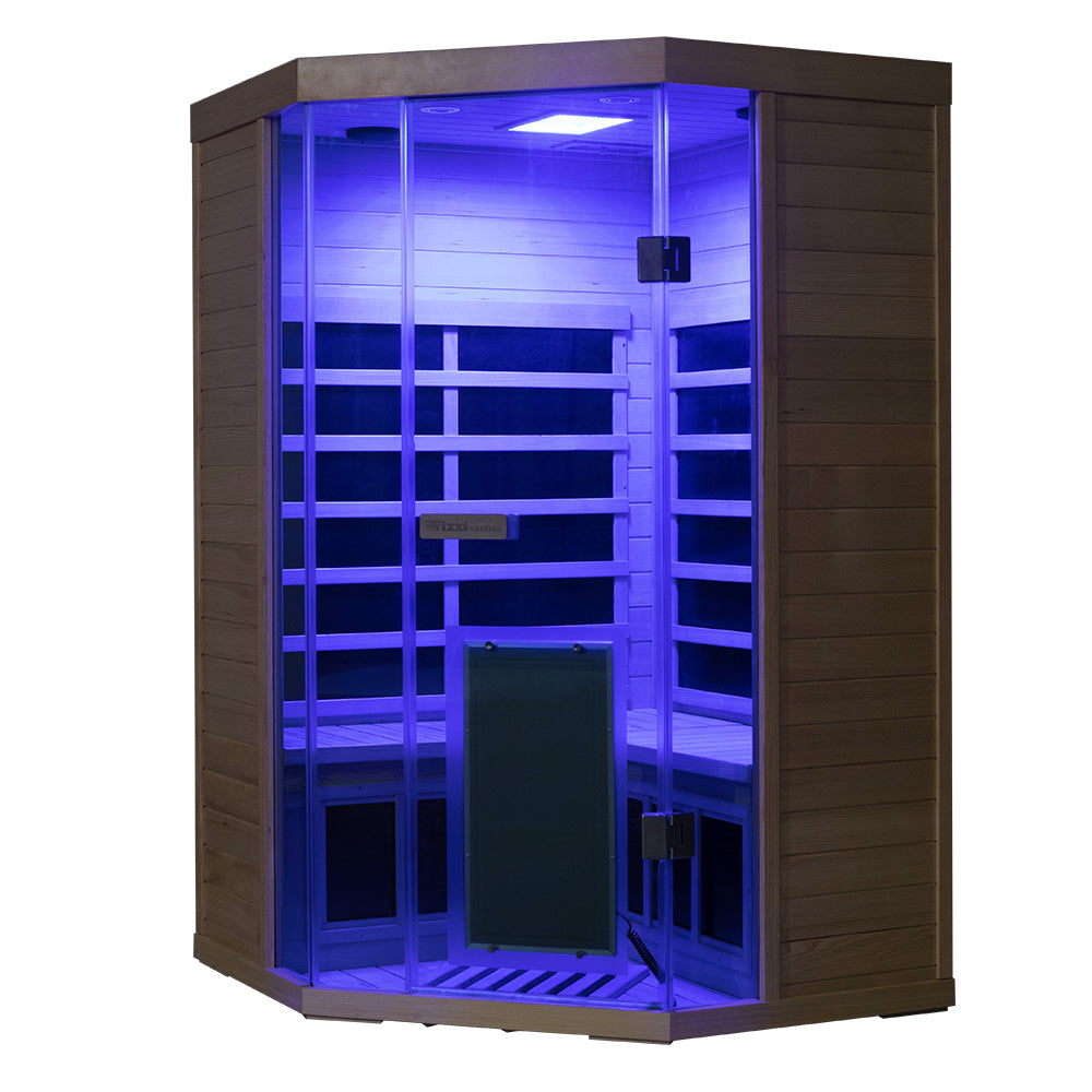 Corner Full-Glass Infrared Sauna – Hemlock Wood | Indoor Spa