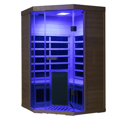 Corner Full-Glass Infrared Sauna – Hemlock Wood | Indoor Spa