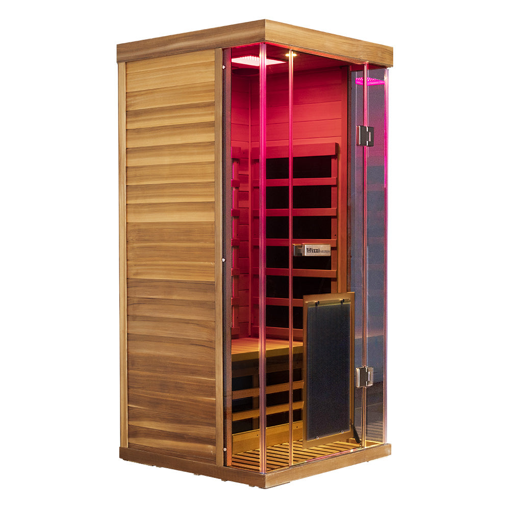 1-Person Full-Glass Infrared Sauna – Red Cedar | Low-EMF Luxury Indoor Spa