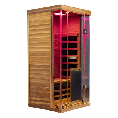 1-Person Full-Glass Infrared Sauna – Red Cedar | Low-EMF Luxury Indoor Spa