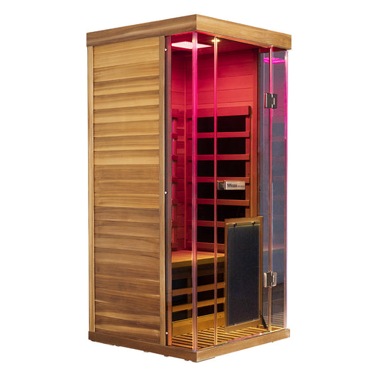 1-Person Full-Glass Infrared Sauna – Red Cedar | Low-EMF Luxury Indoor Spa