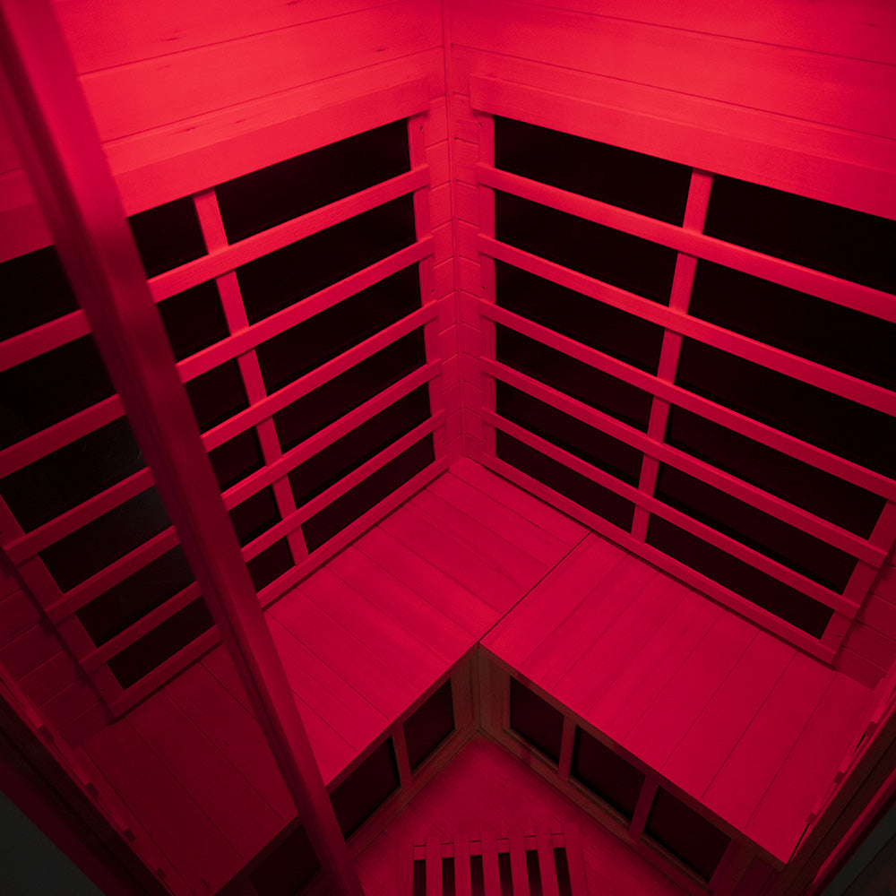 Corner Full-Glass Infrared Sauna – Hemlock Wood | Indoor Spa