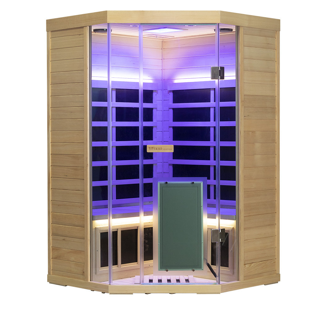 Corner Full-Glass Infrared Sauna – Hemlock Wood | Indoor Spa