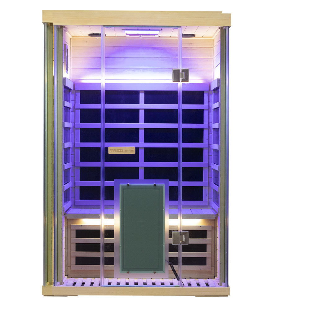 2-Person Full-Glass Infrared Sauna – Hemlock Wood | Low-EMF Home Spa