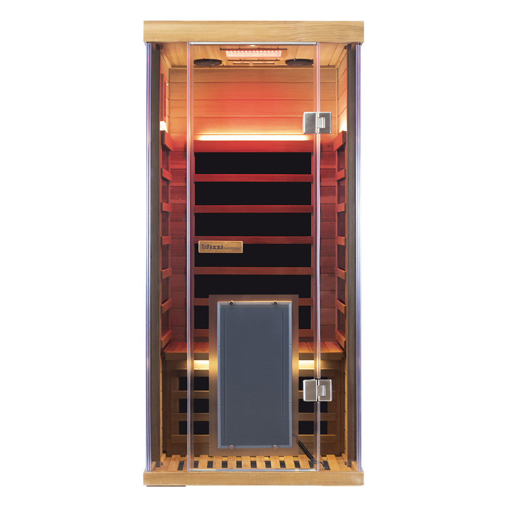 1-Person Full-Glass Infrared Sauna – Red Cedar | Low-EMF Luxury Indoor Spa