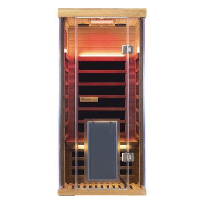 1-Person Full-Glass Infrared Sauna – Red Cedar | Low-EMF Luxury Indoor Spa