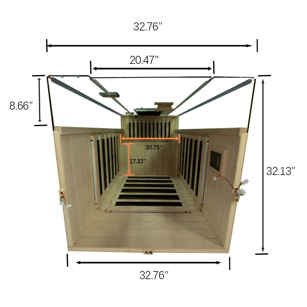 1-Person Full-Glass Infrared Sauna – Hemlock Wood | Low-EMF Indoor Spa