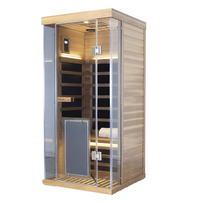1-Person Full-Glass Infrared Sauna – Red Cedar | Low-EMF Luxury Indoor Spa