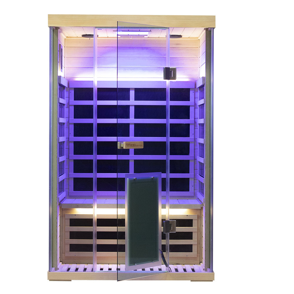 2-Person Full-Glass Infrared Sauna – Hemlock Wood | Low-EMF Home Spa