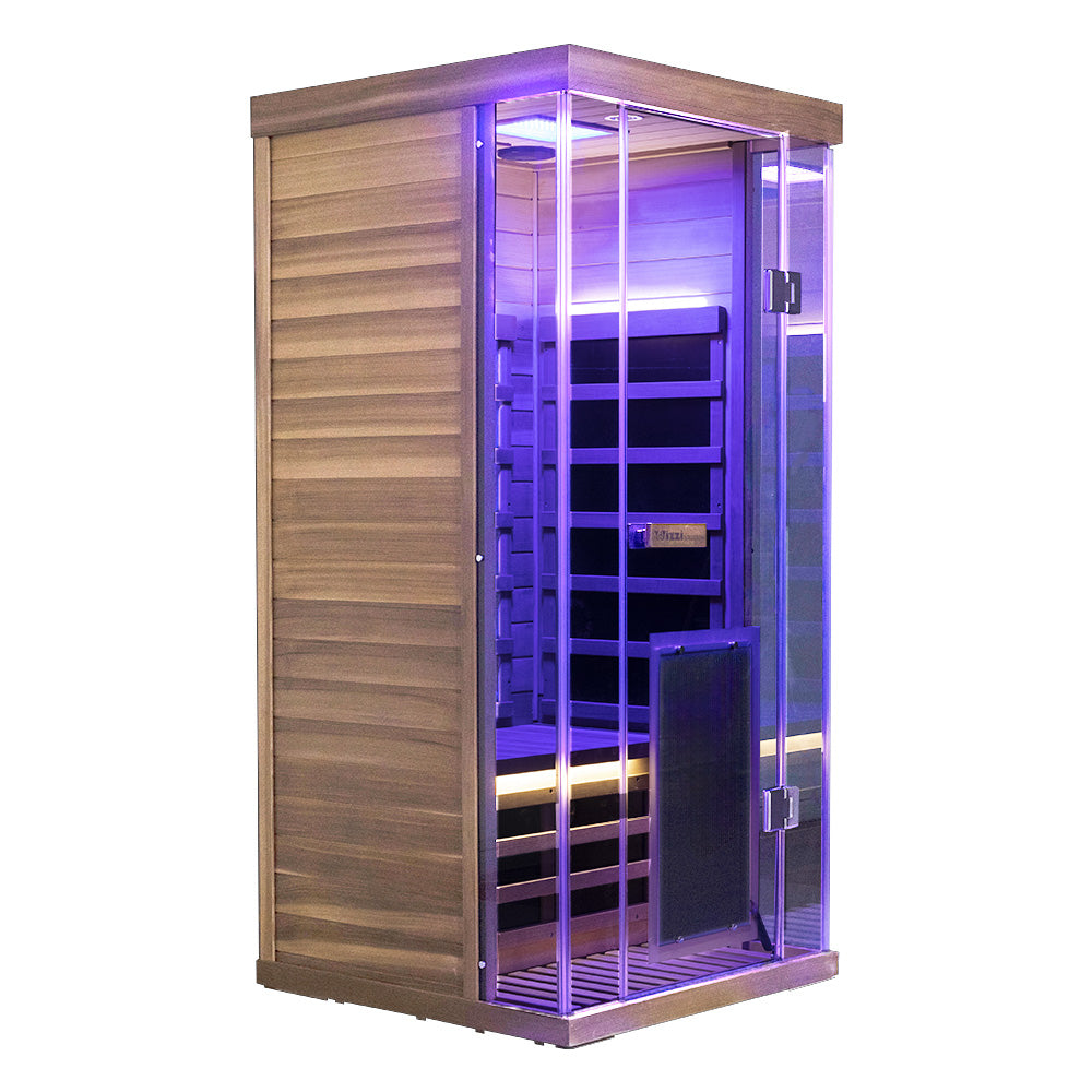 1-Person Full-Glass Infrared Sauna – Hemlock Wood | Low-EMF Indoor Spa
