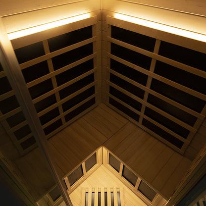 Corner Full-Glass Infrared Sauna – Hemlock Wood | Indoor Spa
